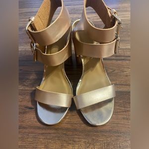 Charolette Russe Rose Gold Buckle Block Heels